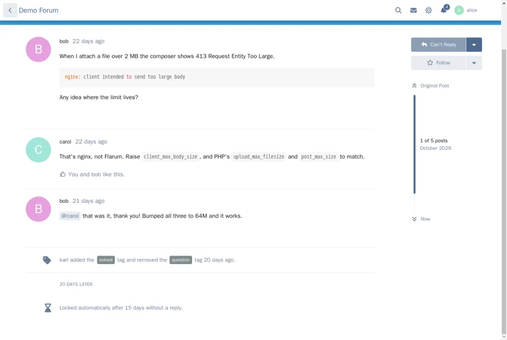 auto-lock-locked-note.png The note left in a locked discussion: Locked automatically after 15 days without a reply.