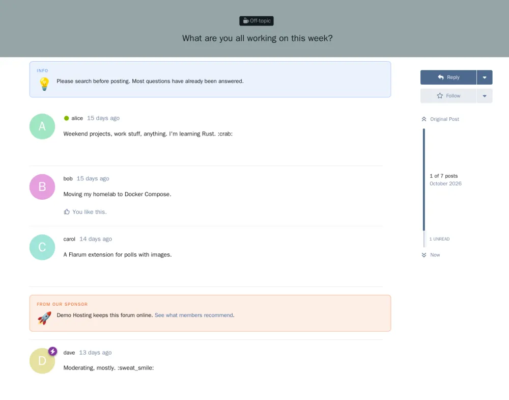 discussion-banners-top-and-stream.png A banner above the discussion and a sponsor banner between posts
