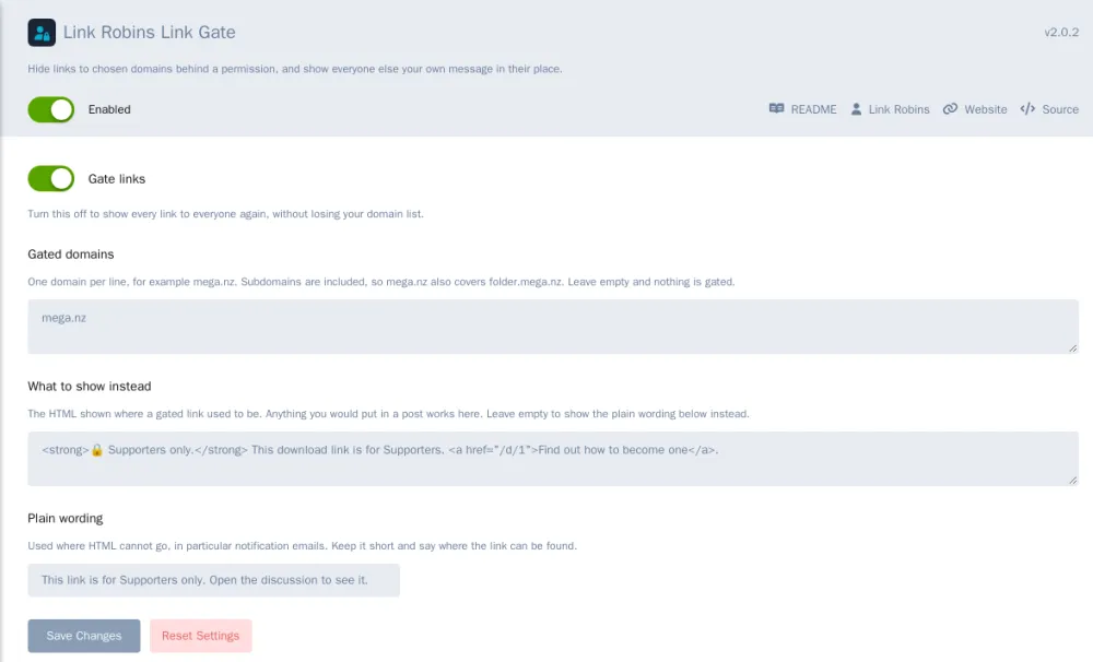 link-gate-admin-settings.png The settings page