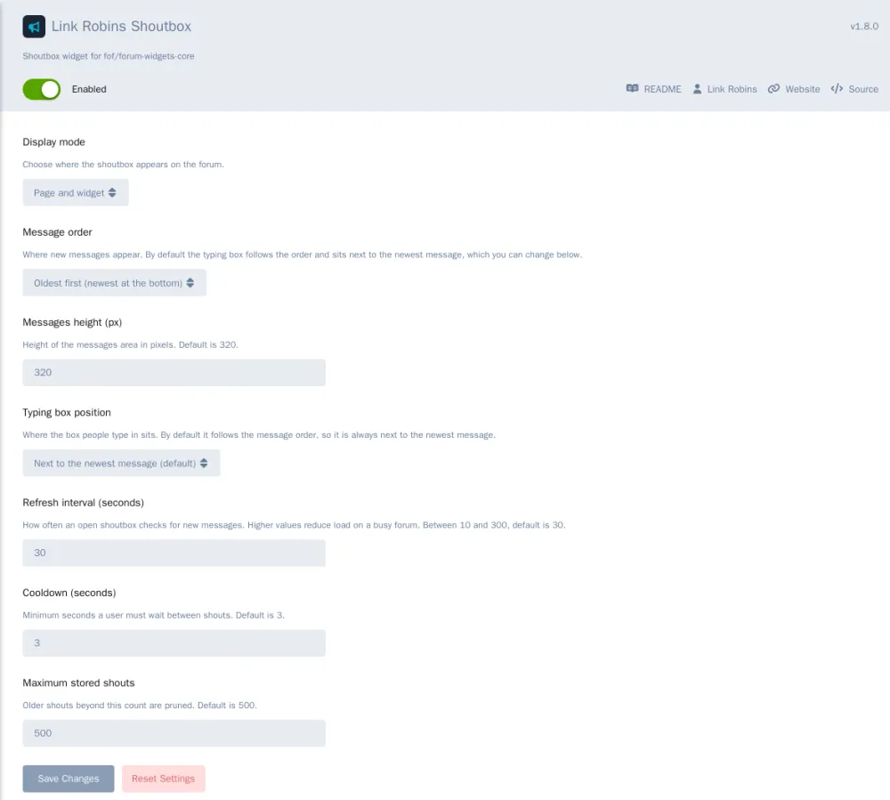 shoutbox-admin-settings.png The settings page