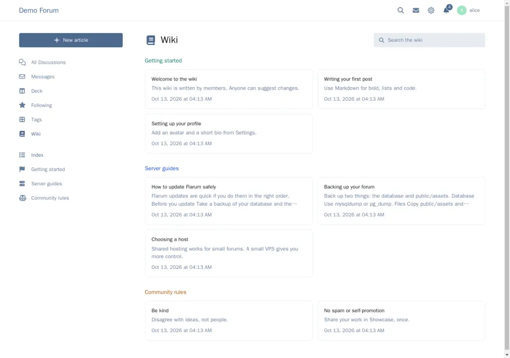wiki-home.png The wiki home page, organized by category